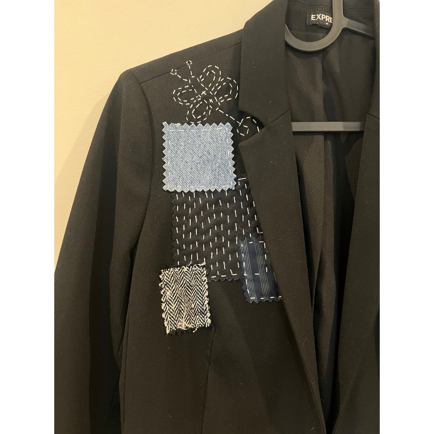 Kitt “ReKitted” Up-cycled Blazer with Sashiko / Boro style detail, Express size Small