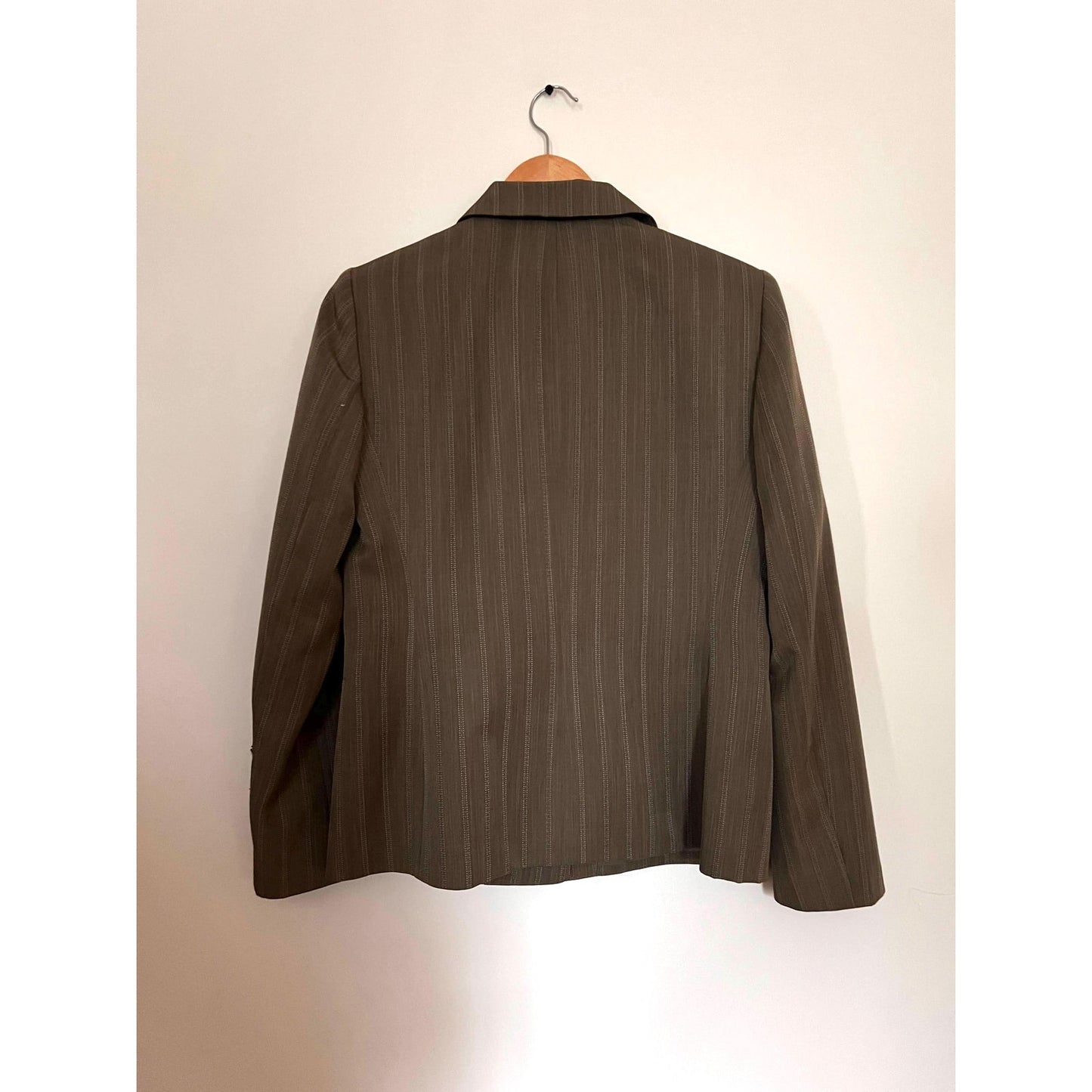 Up-cycled Sashiko & Boro Style Green Brown Stripe Blazer Size 4