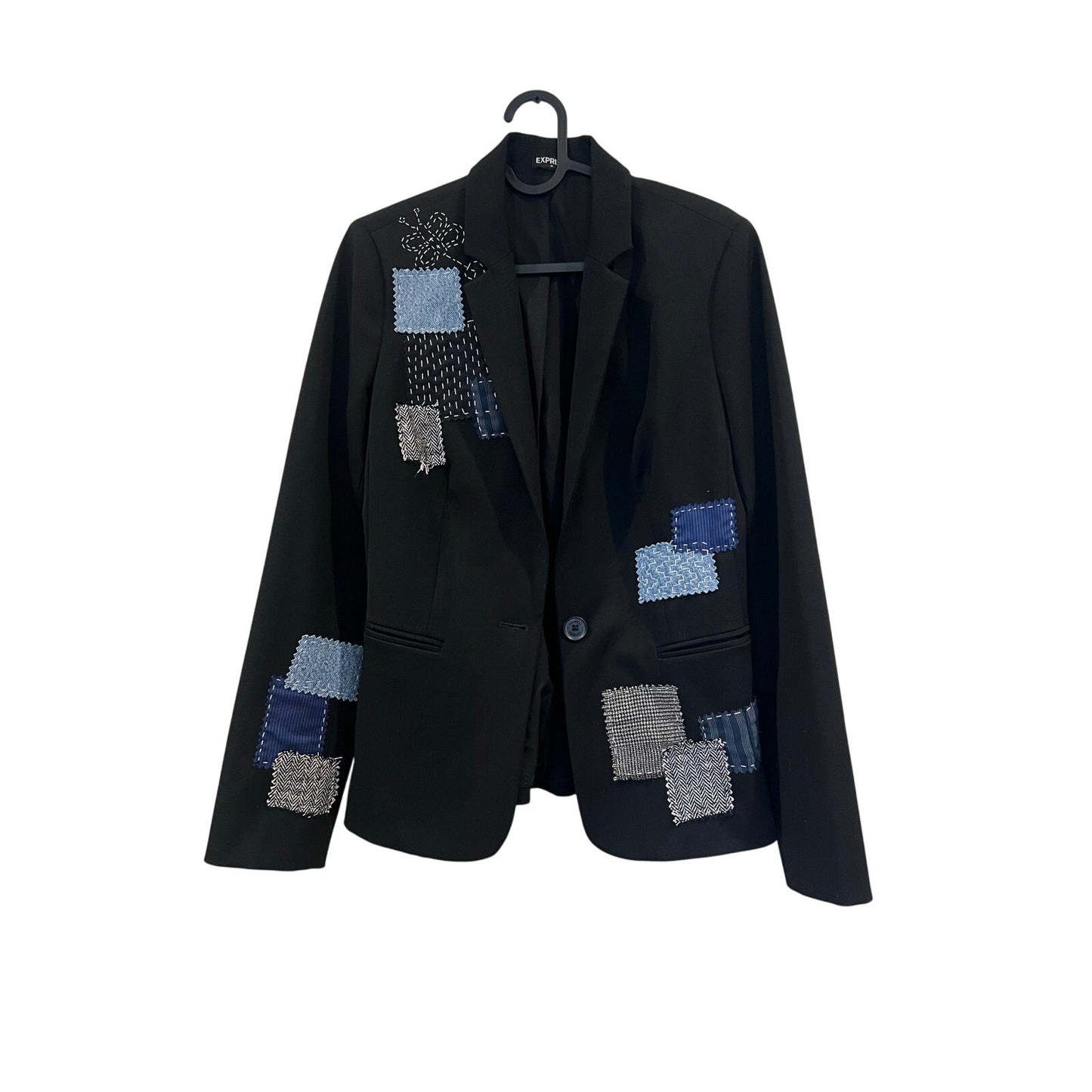 Kitt “ReKitted” Up-cycled Blazer with Sashiko / Boro style detail, Express size Small