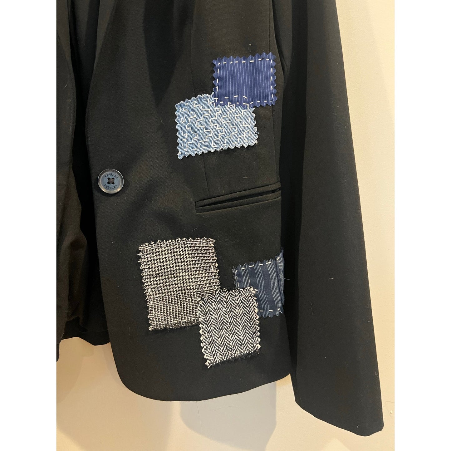 Kitt “ReKitted” Up-cycled Blazer with Sashiko / Boro style detail, Express size Small