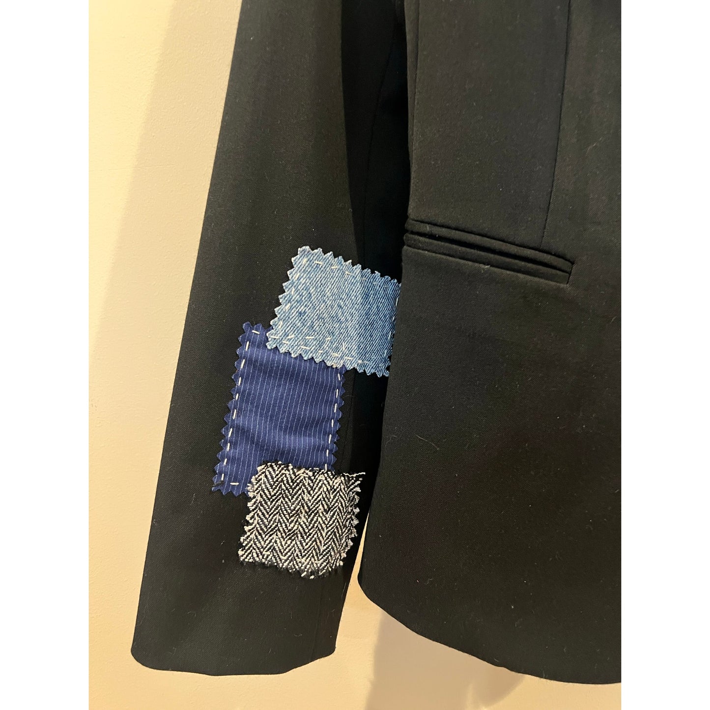 Kitt “ReKitted” Up-cycled Blazer with Sashiko / Boro style detail, Express size Small